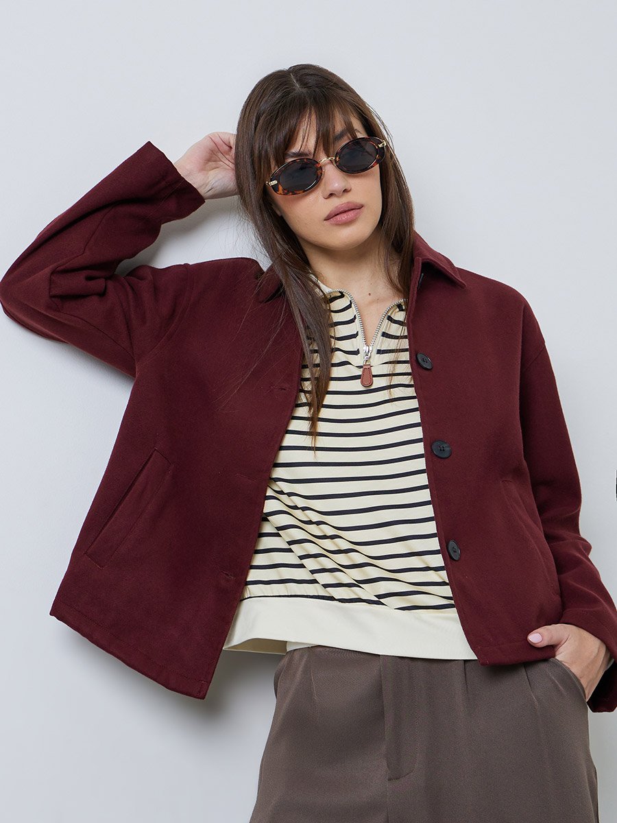 Burgundy Regular Fit Wool-Like Jacket