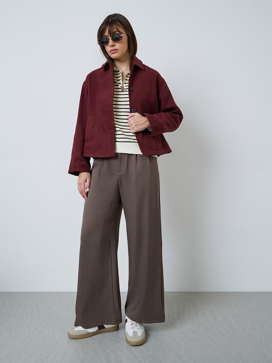 Burgundy Regular Fit Wool-Like Jacket