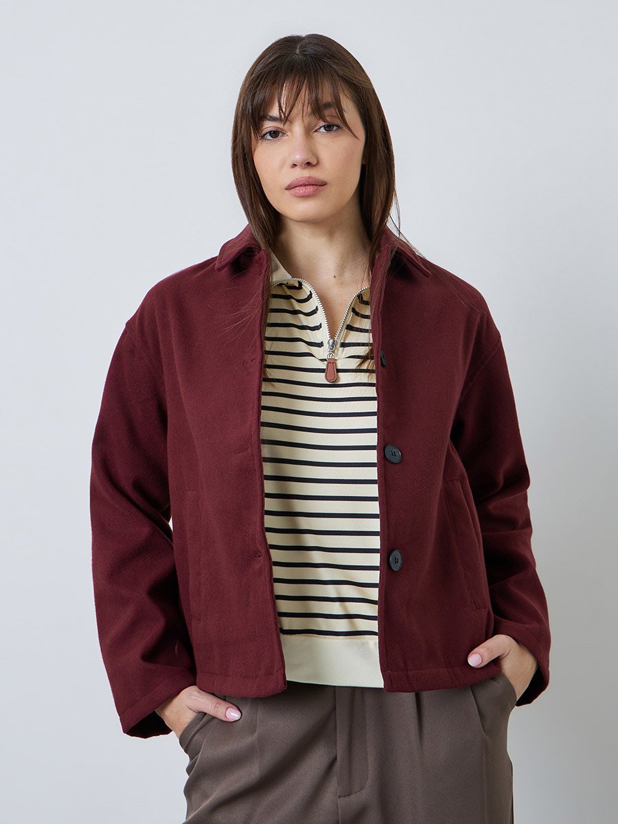 Burgundy Regular Fit Wool-Like Jacket