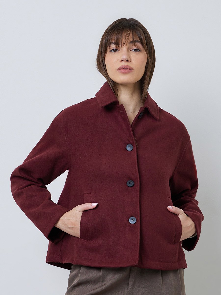 Burgundy Regular Fit Wool-Like Jacket