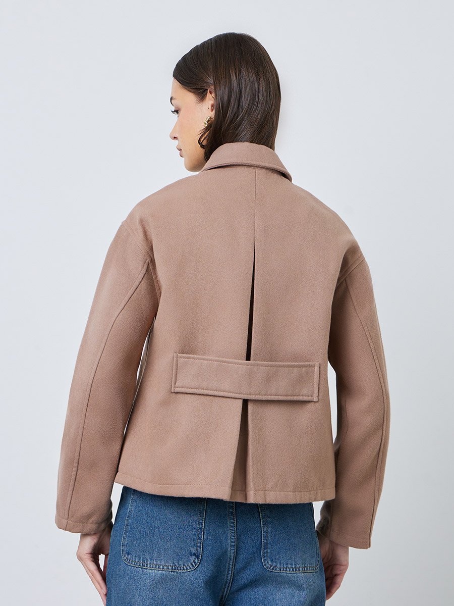 Tan Regular Fit Wool-Like Jacket
