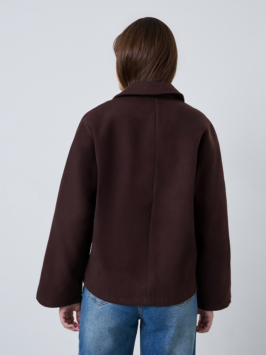 Coffee Brown Relaxed Wool Like Jacket