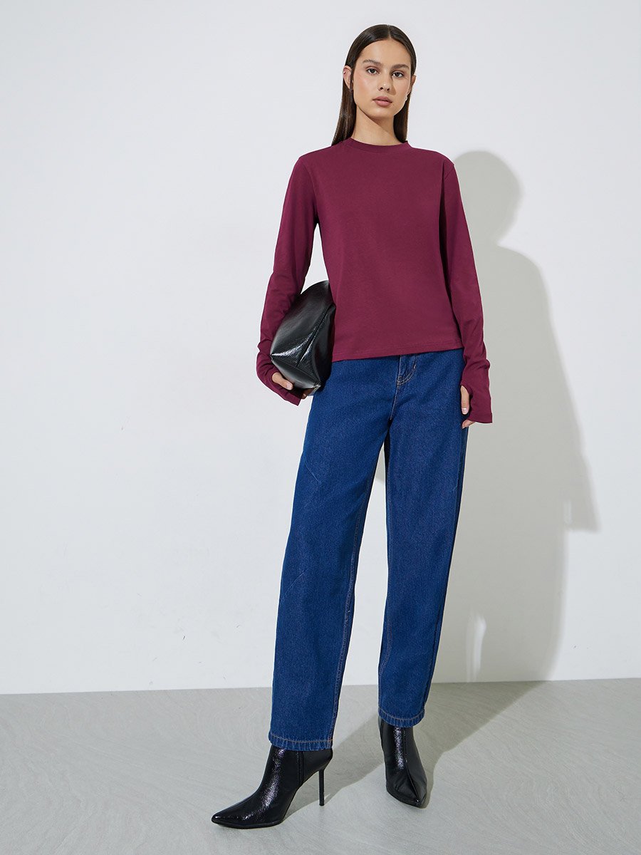 Burgundy Long Sleeve T-Shirt with Thumbhole