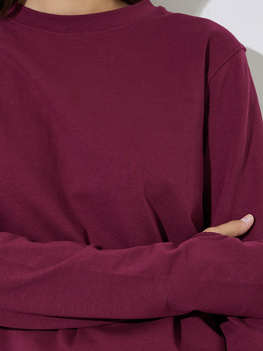 Burgundy Long Sleeve T-Shirt with Thumbhole