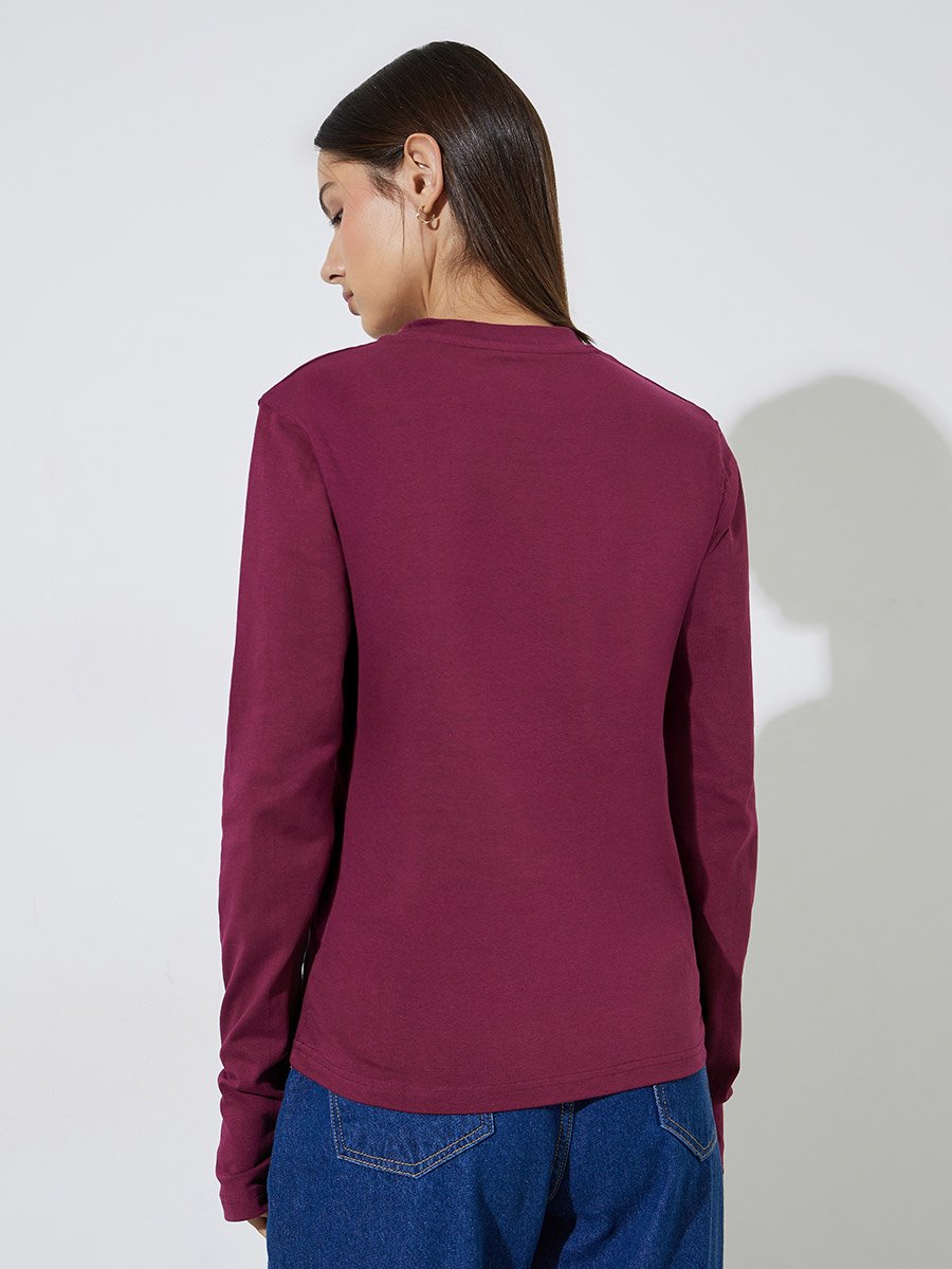 Burgundy Long Sleeve T-Shirt with Thumbhole