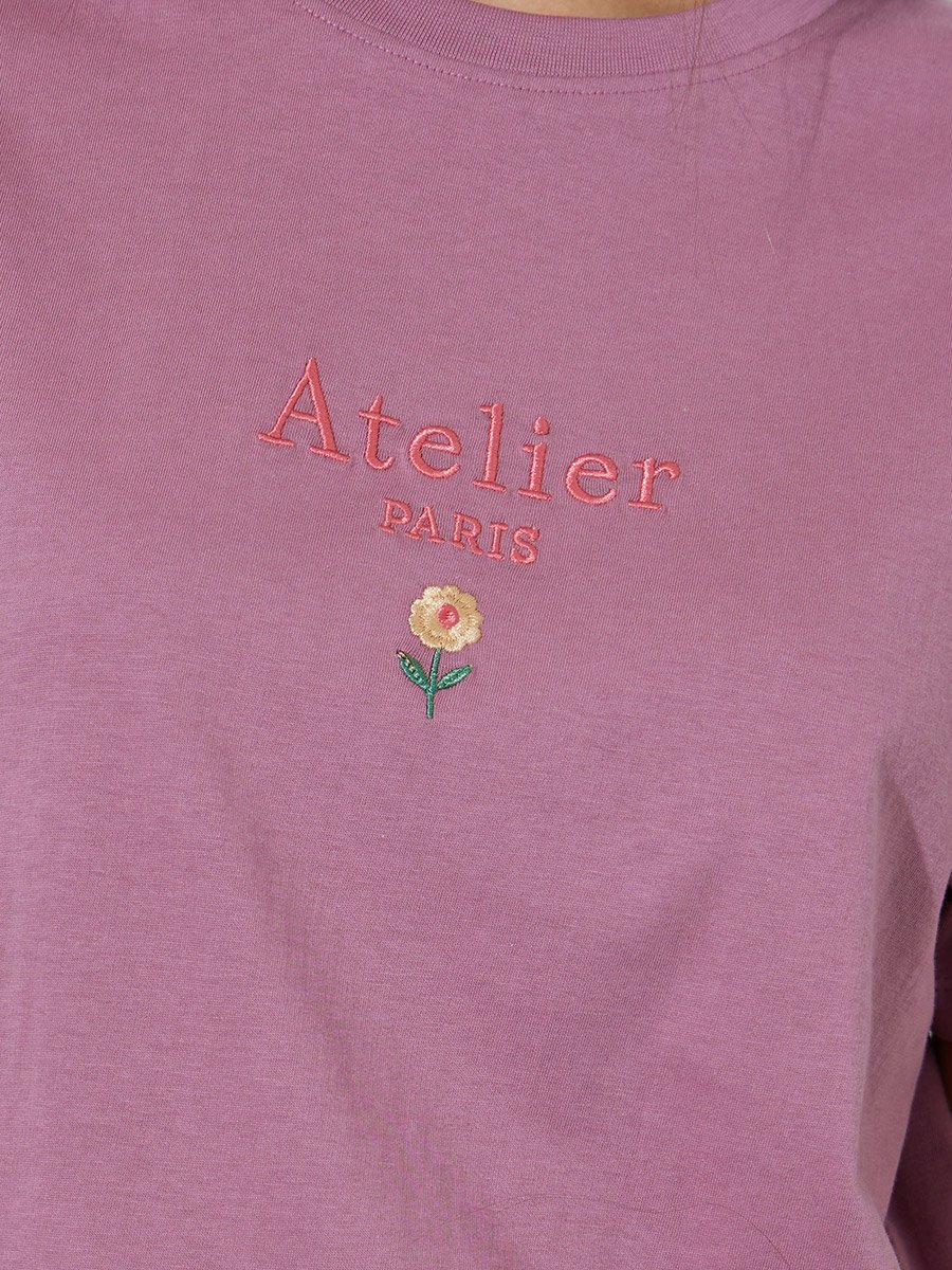 Pink Slogan Embroidered Short Sleeves Regular Fit T-Shirt