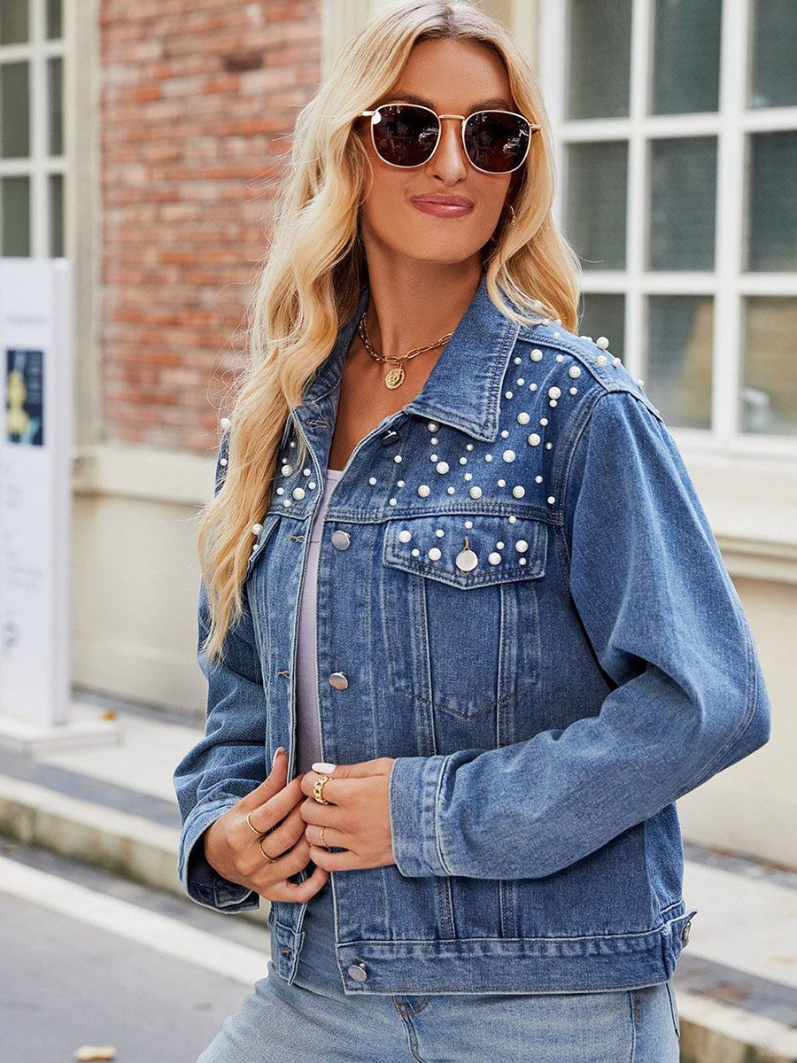 Blue Self Design Denim Jacket