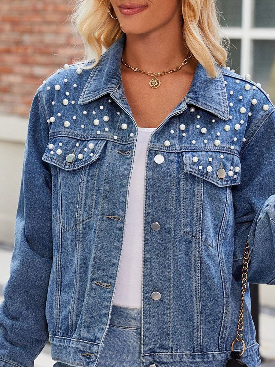 Blue Self Design Denim Jacket