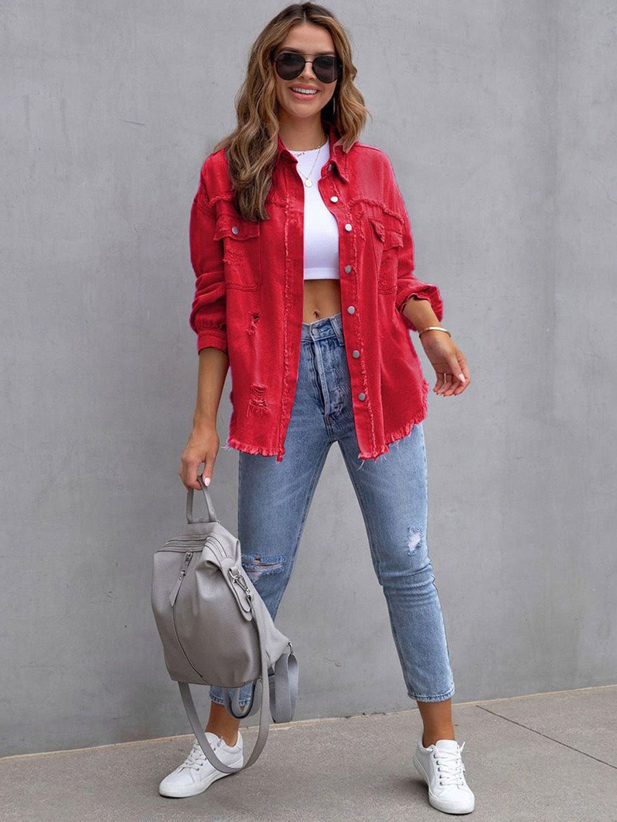 Frayed and Distressed Denim Jacket