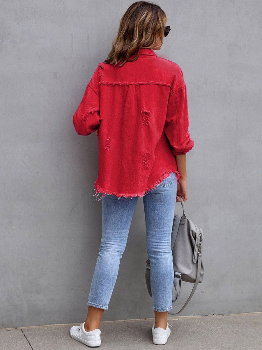 Frayed and Distressed Denim Jacket