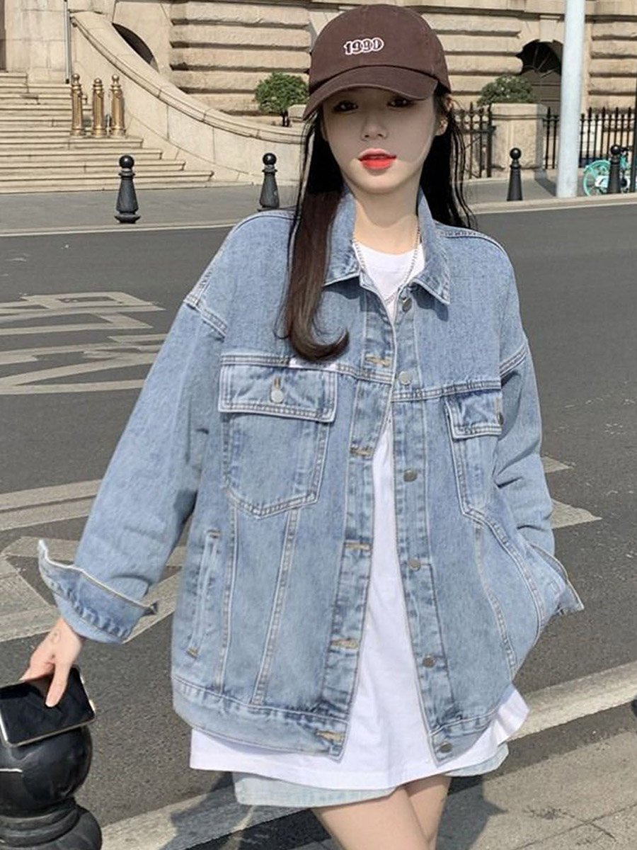 Blue Cotton Long Sleeves Jacket