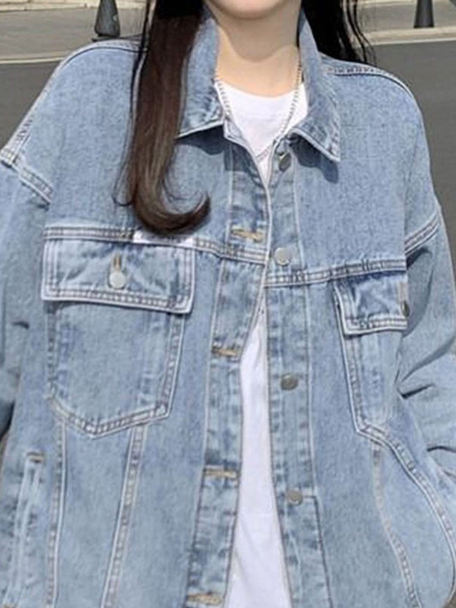 Blue Cotton Long Sleeves Jacket