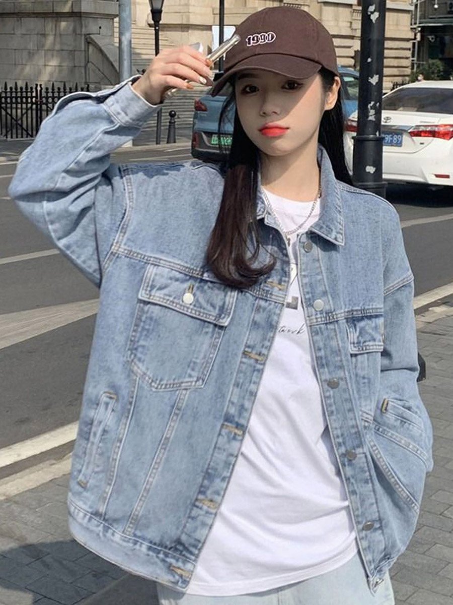Blue Cotton Long Sleeves Jacket