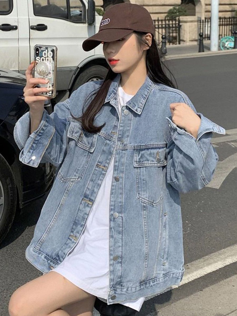 Blue Cotton Long Sleeves Jacket