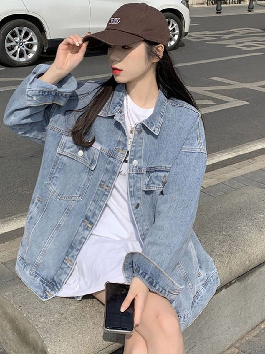 Blue Cotton Long Sleeves Jacket