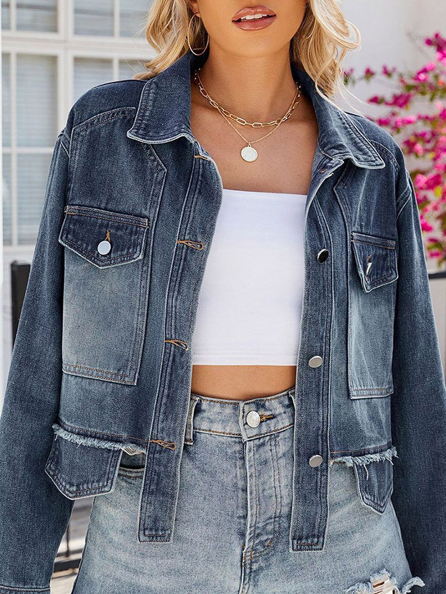 Blue Solid Denim Jacket