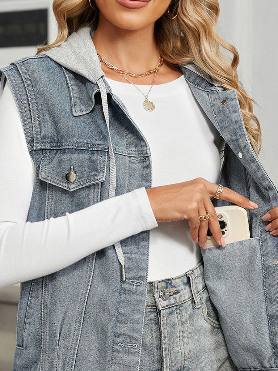 Blue Solid Denim Jacket