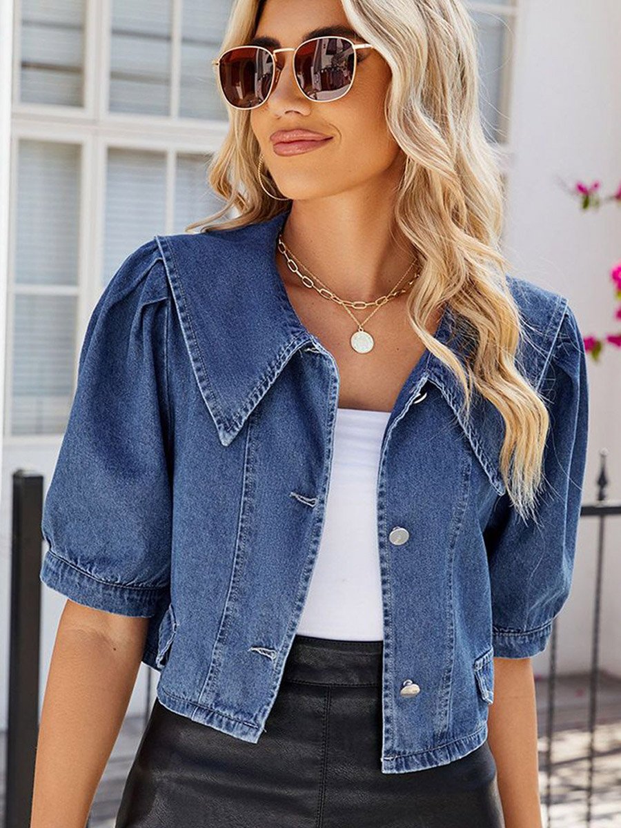 Blue Solid Denim Jacket