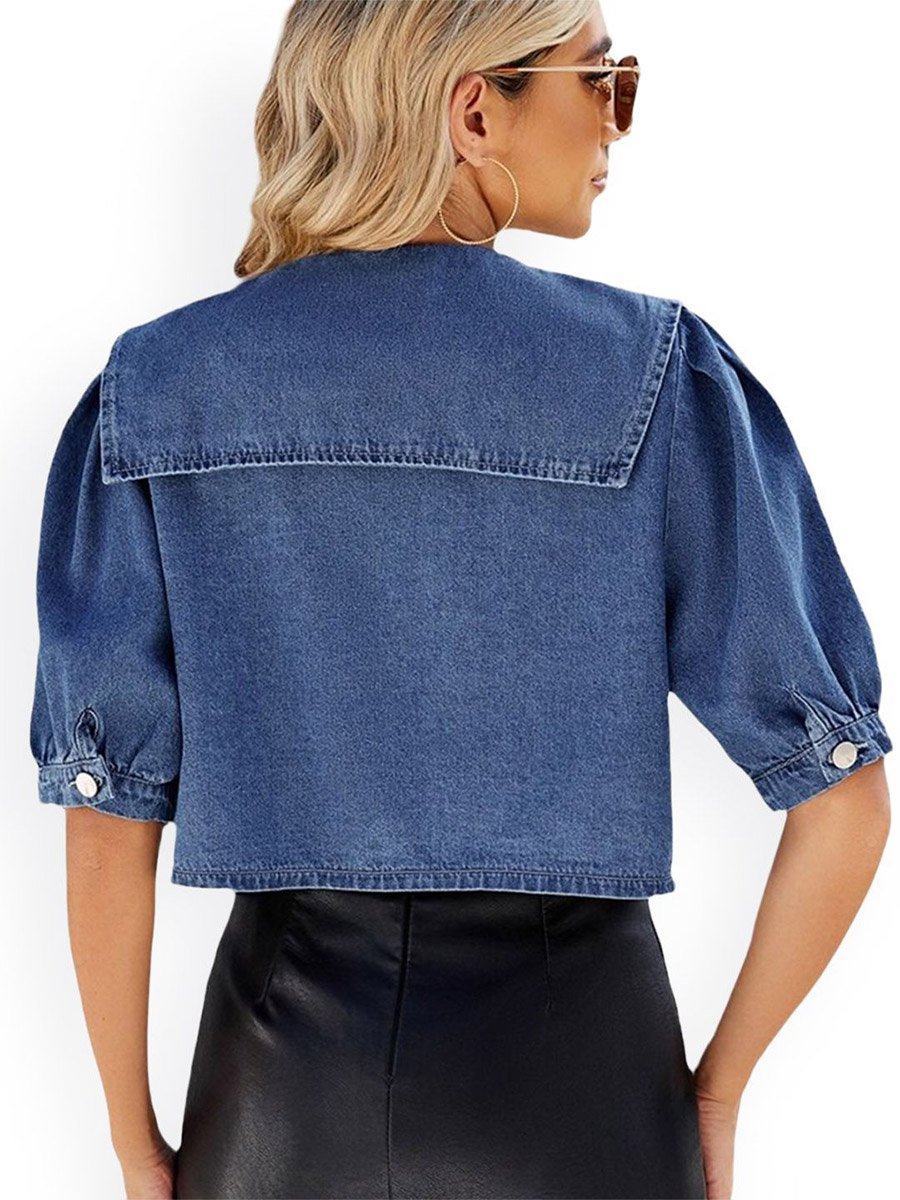 Blue Solid Denim Jacket