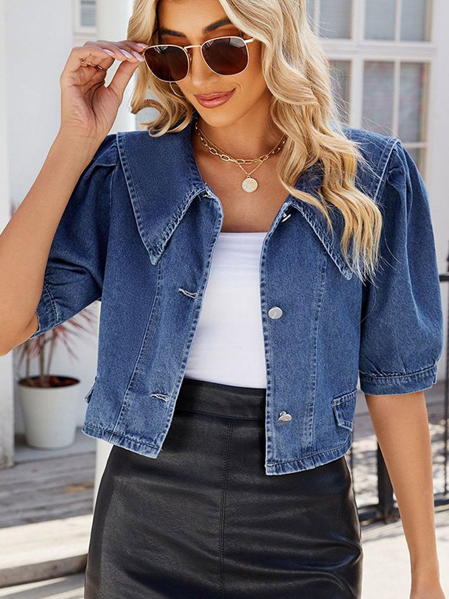 Blue Solid Denim Jacket