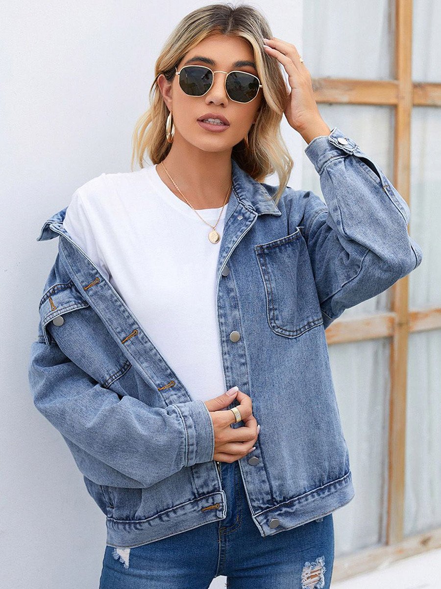 Blue Solid Denim Jacket
