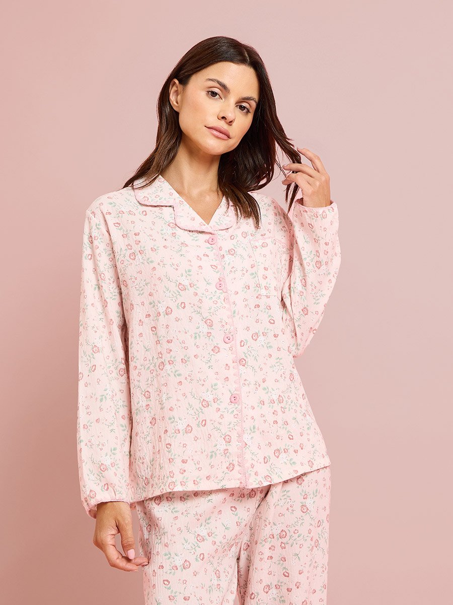 Pink Ditsy Print Shirt and Pyjama Set