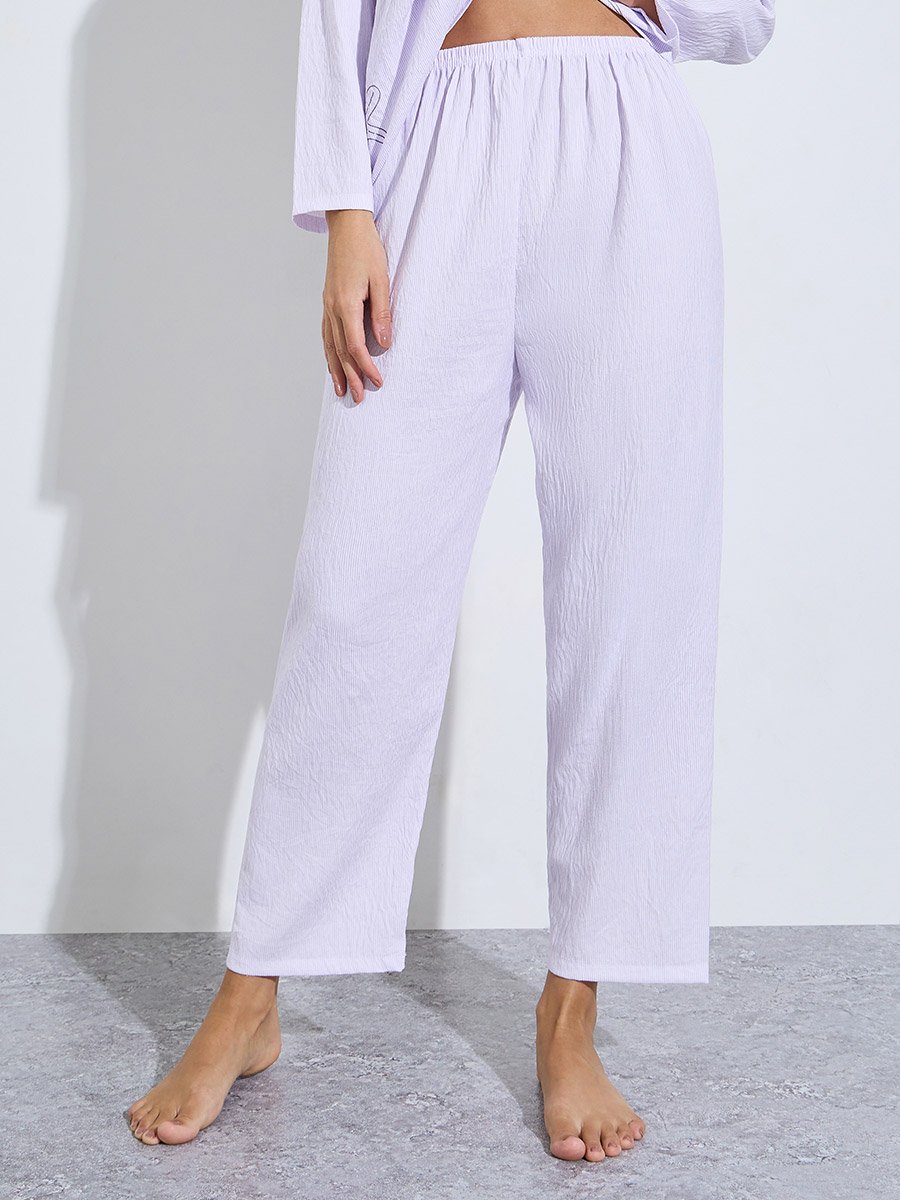 Purple Striped Printed Pocket Shirt and Pyjama Set