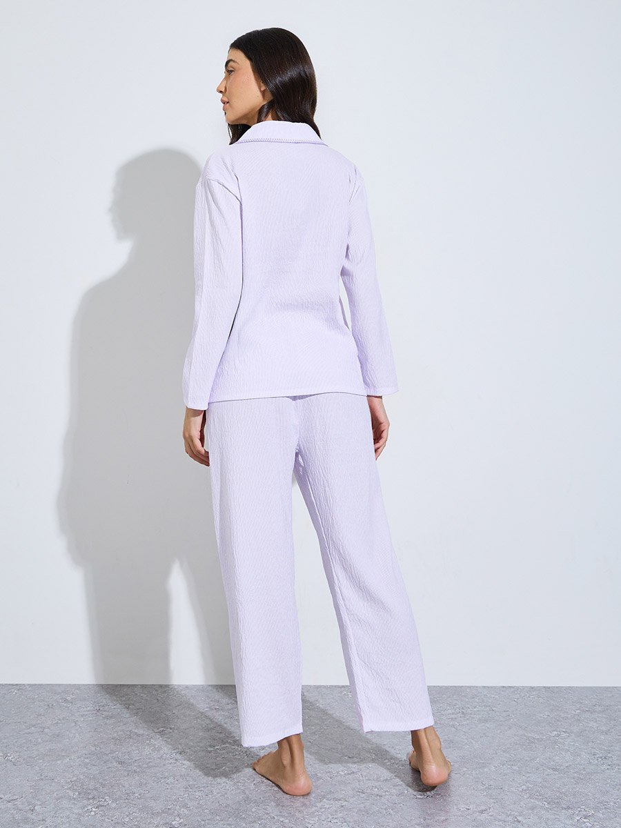 Purple Striped Printed Pocket Shirt and Pyjama Set
