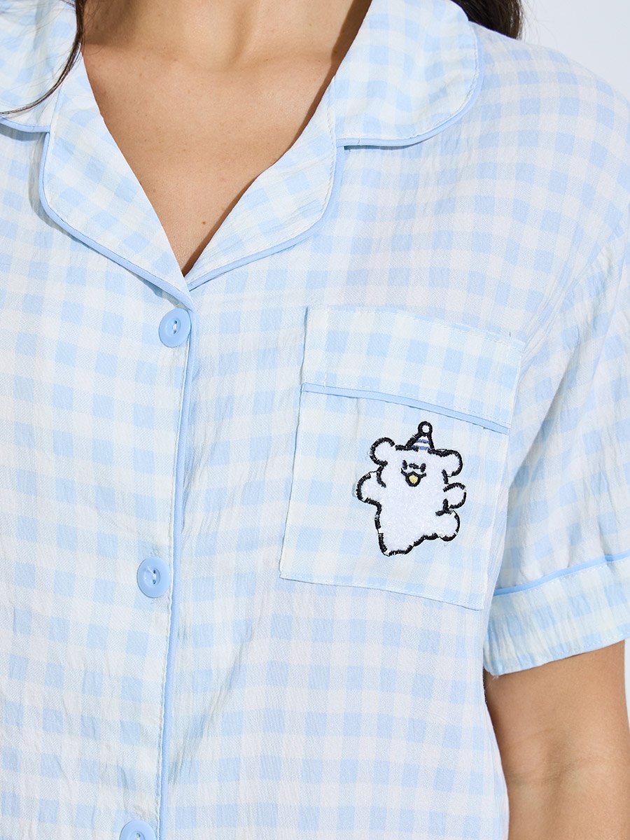 Blue Checked Short Sleeve Shirt and Pyjama Set