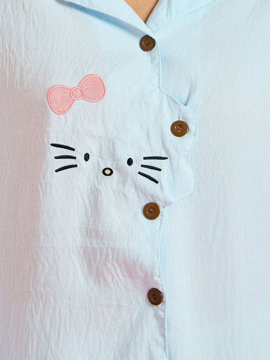 Blue Cat Graphic Shirt and Pyjama Set