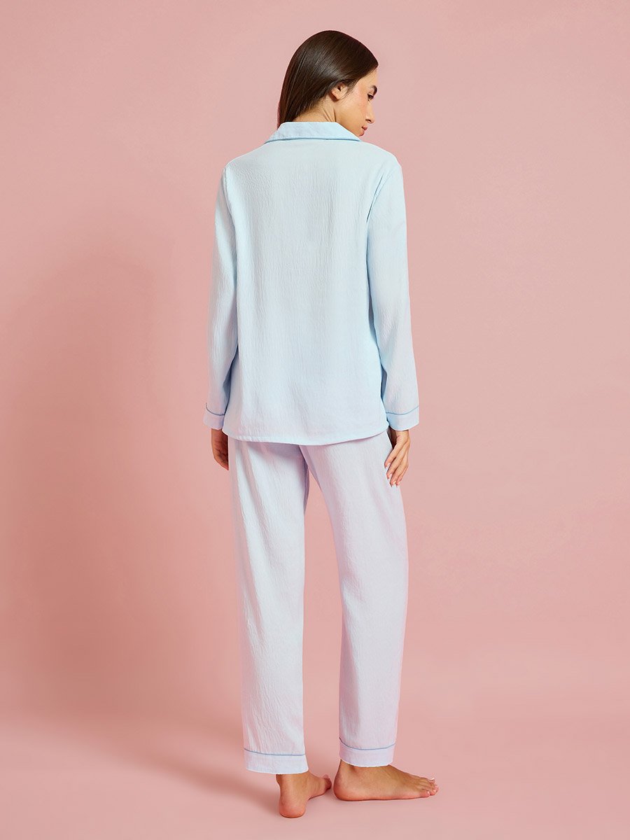 Blue Cat Graphic Shirt and Pyjama Set