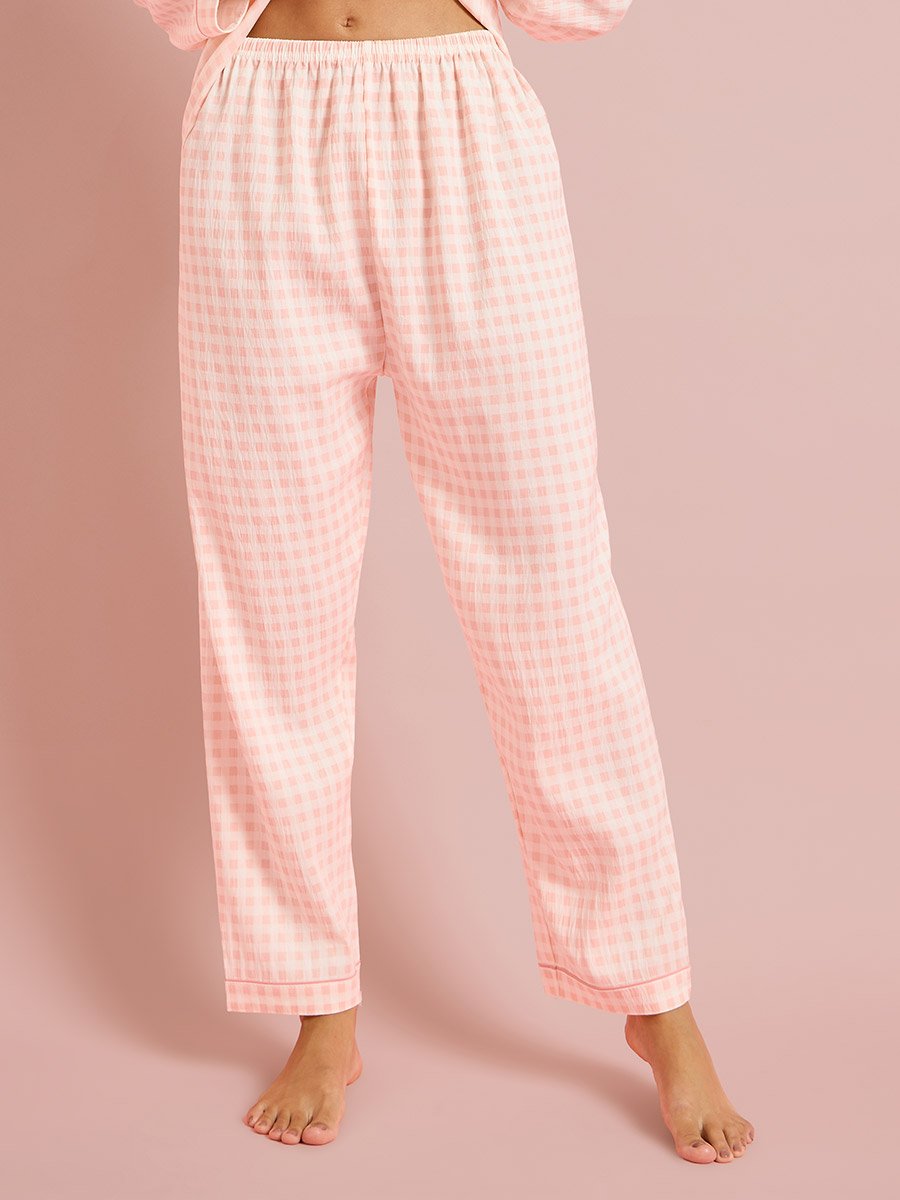 Pink Checked Long Sleeves Shirt and Pants Pyjama Set