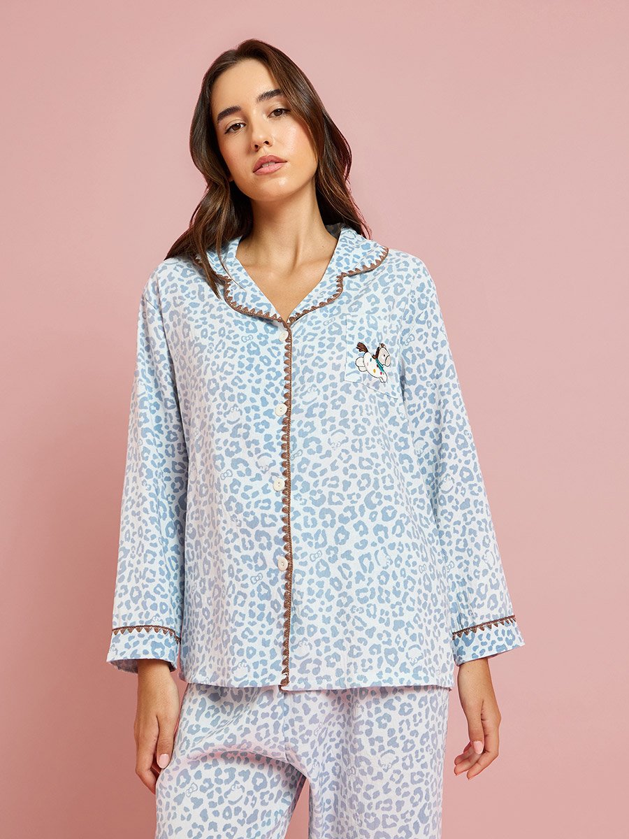 Blue Leopard Print Shirt and Pyjama Set