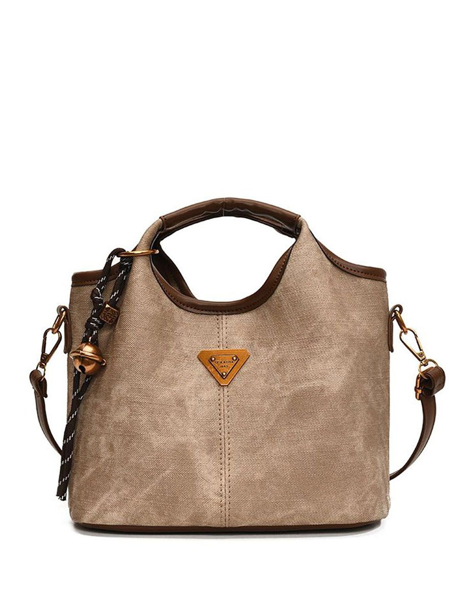 Beige Suede-Look Handbag with Strap