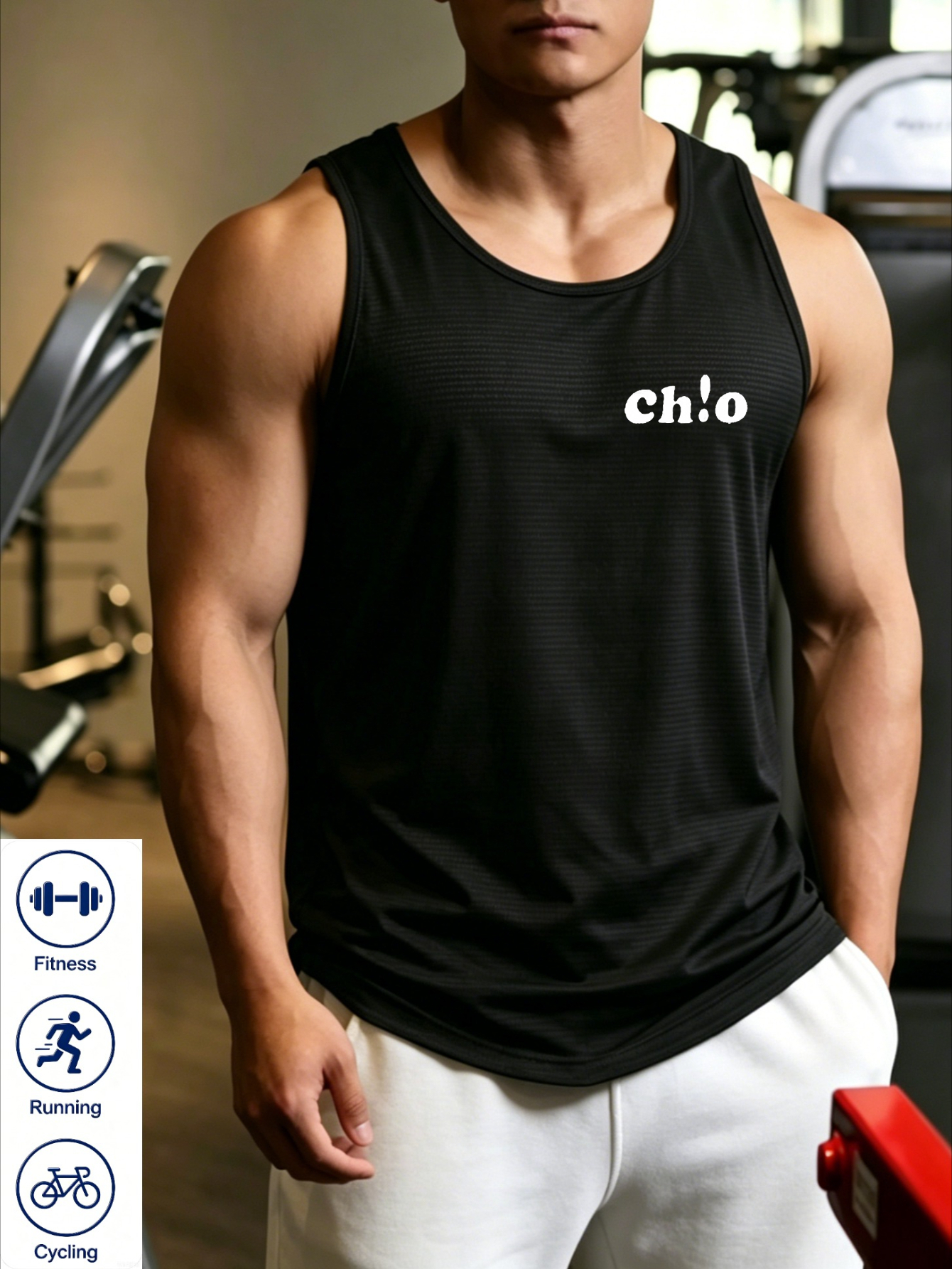 Men Black Graphic Tank Top