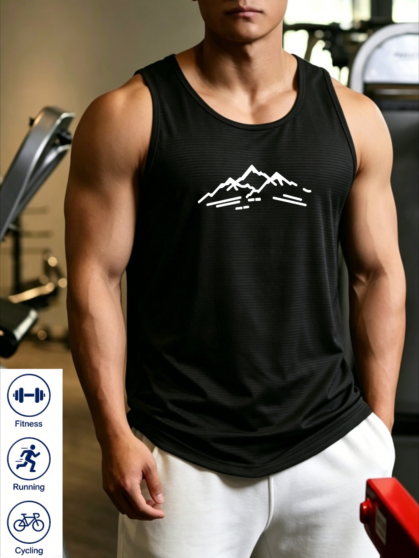 Men Black Graphic Tank Top