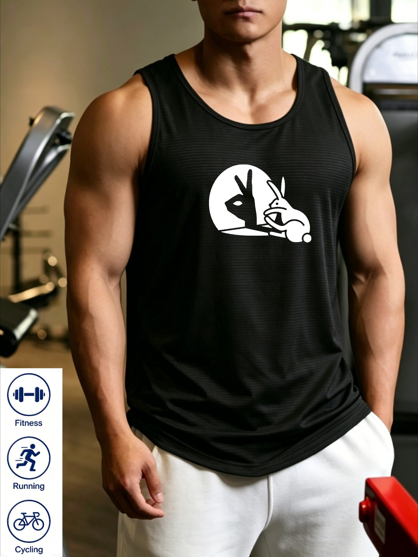Men Black Graphic Print Tank Top