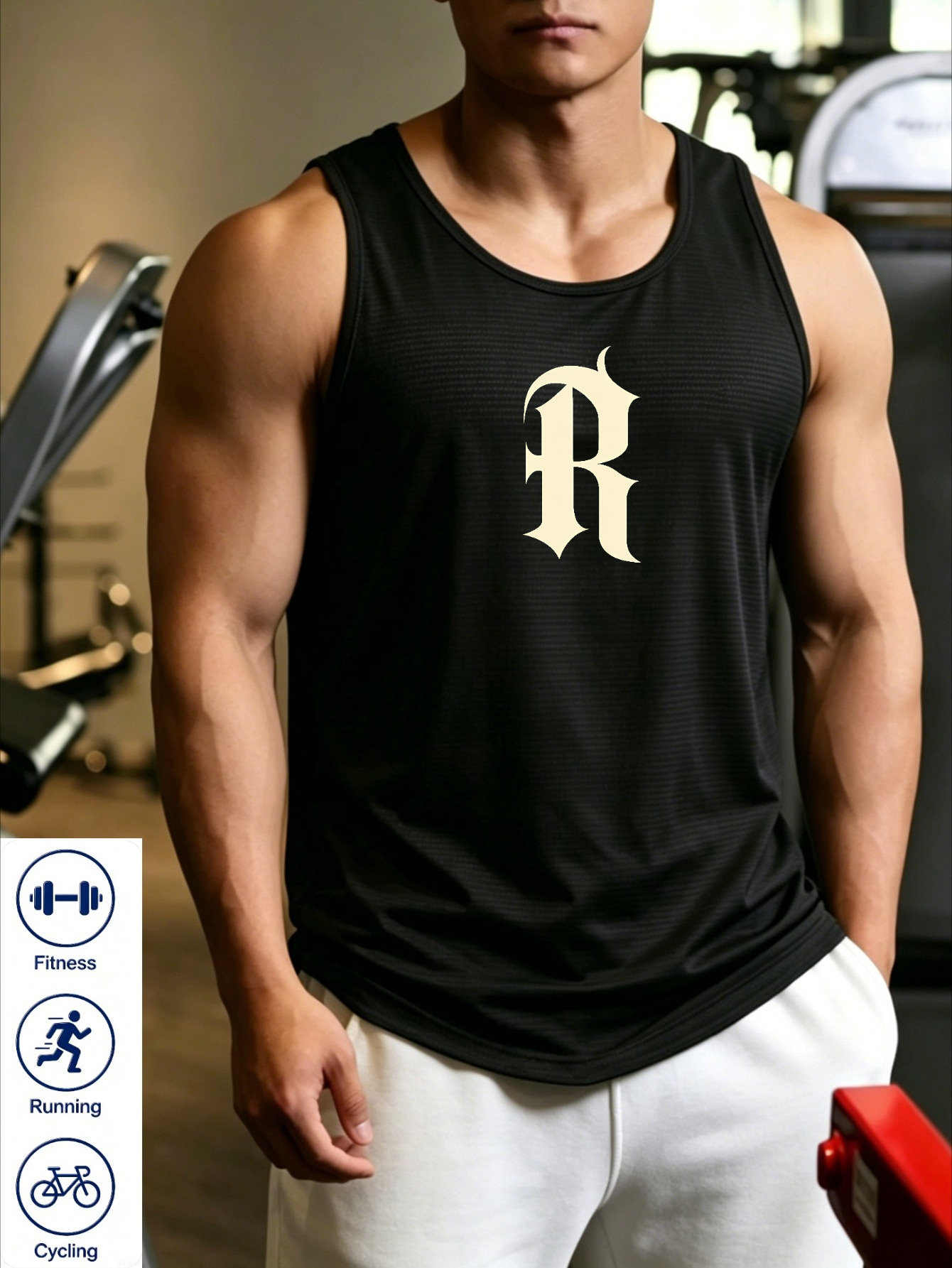 Men Black Graphic Print Tank Top