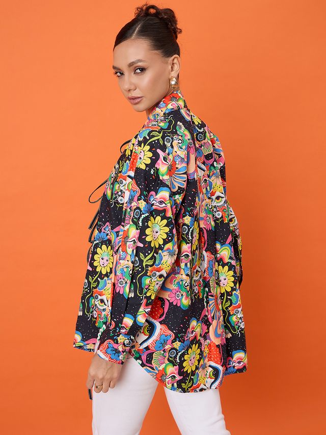 Printed Tie-Up Long Sleeve Cotton Shirt