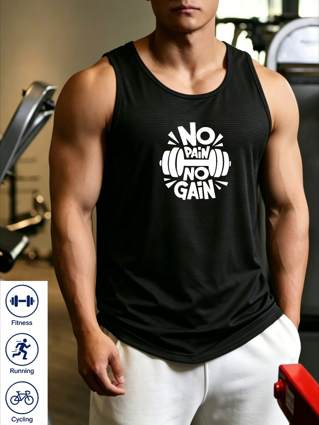 Men Black Graphic Print Tank Top