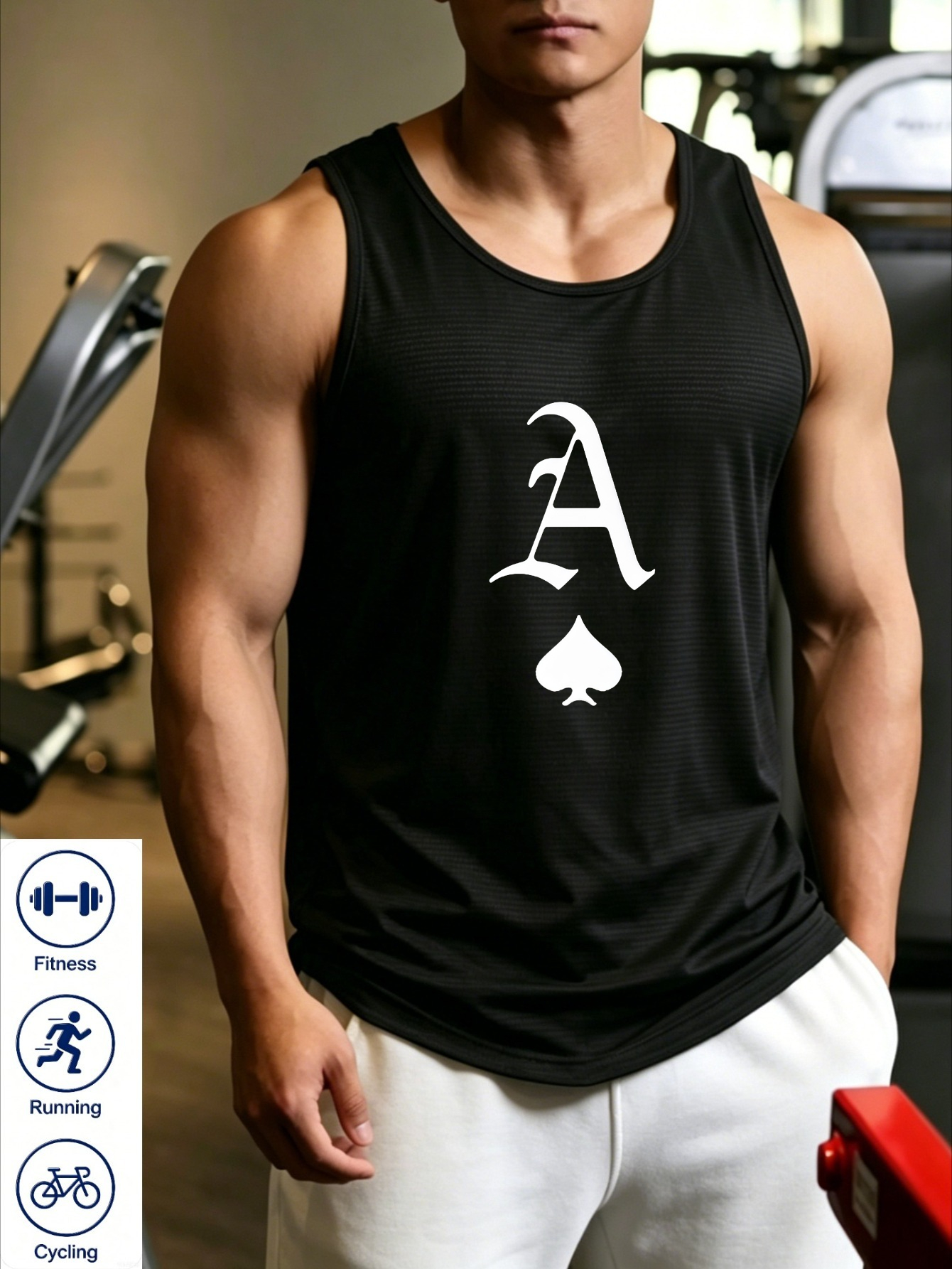 Men Black Graphic Print Tank Top