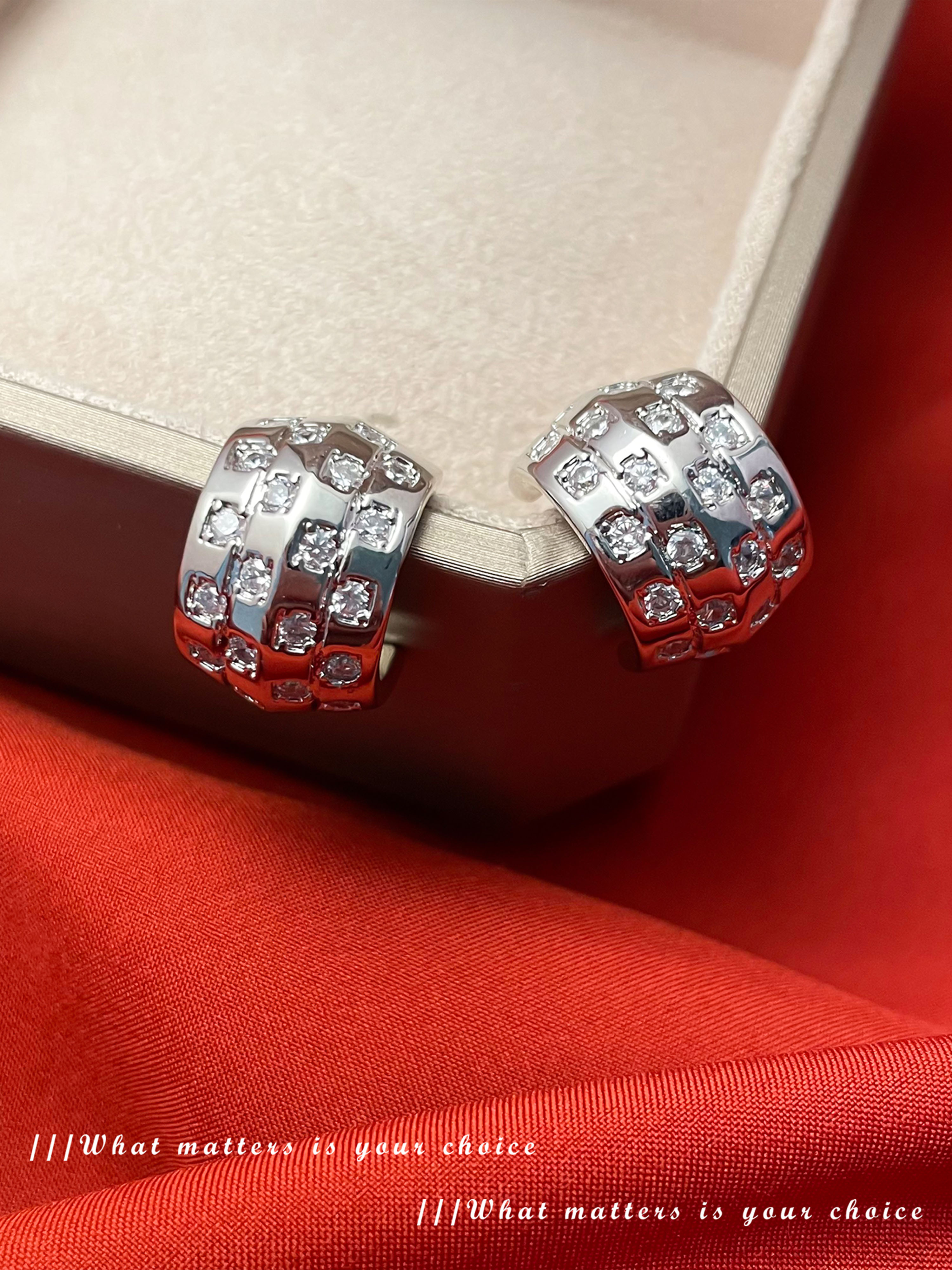 Silver Pave Stone Hoop Earrings