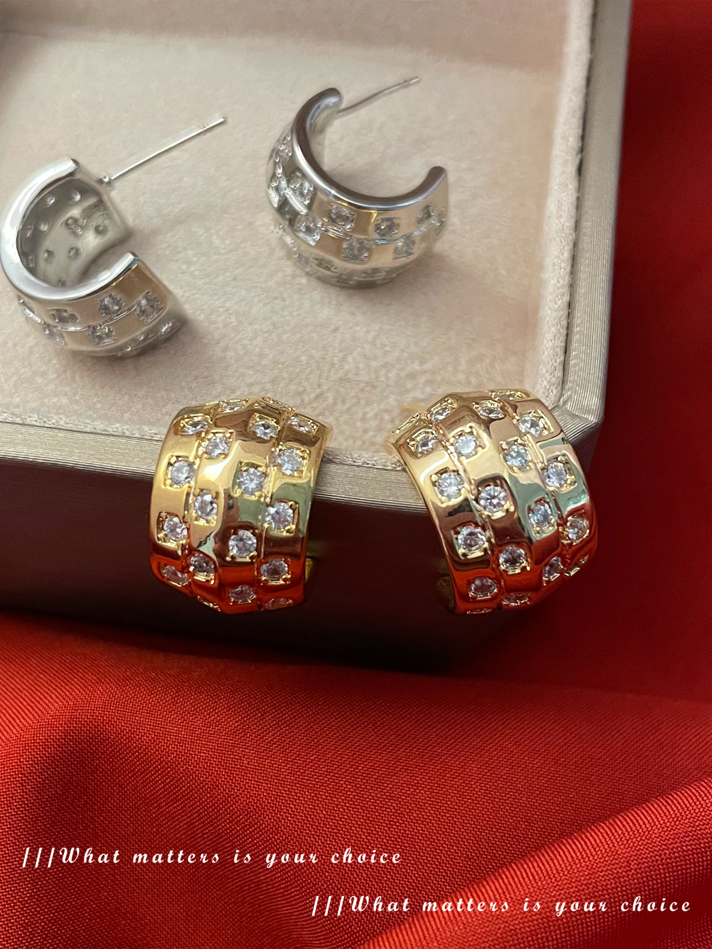 Silver Pave Stone Hoop Earrings