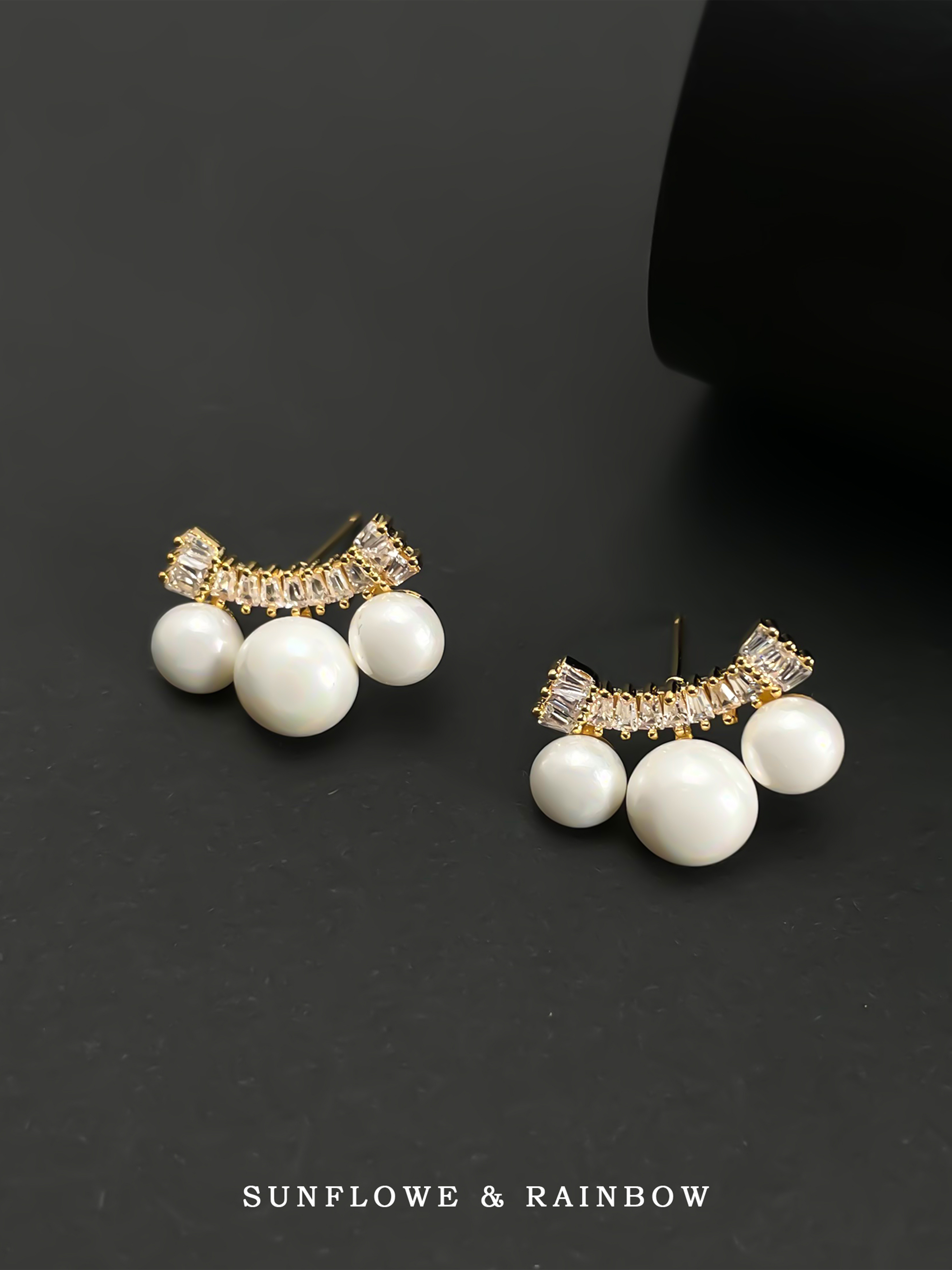 Gold Faux Pearl Stud Earrings