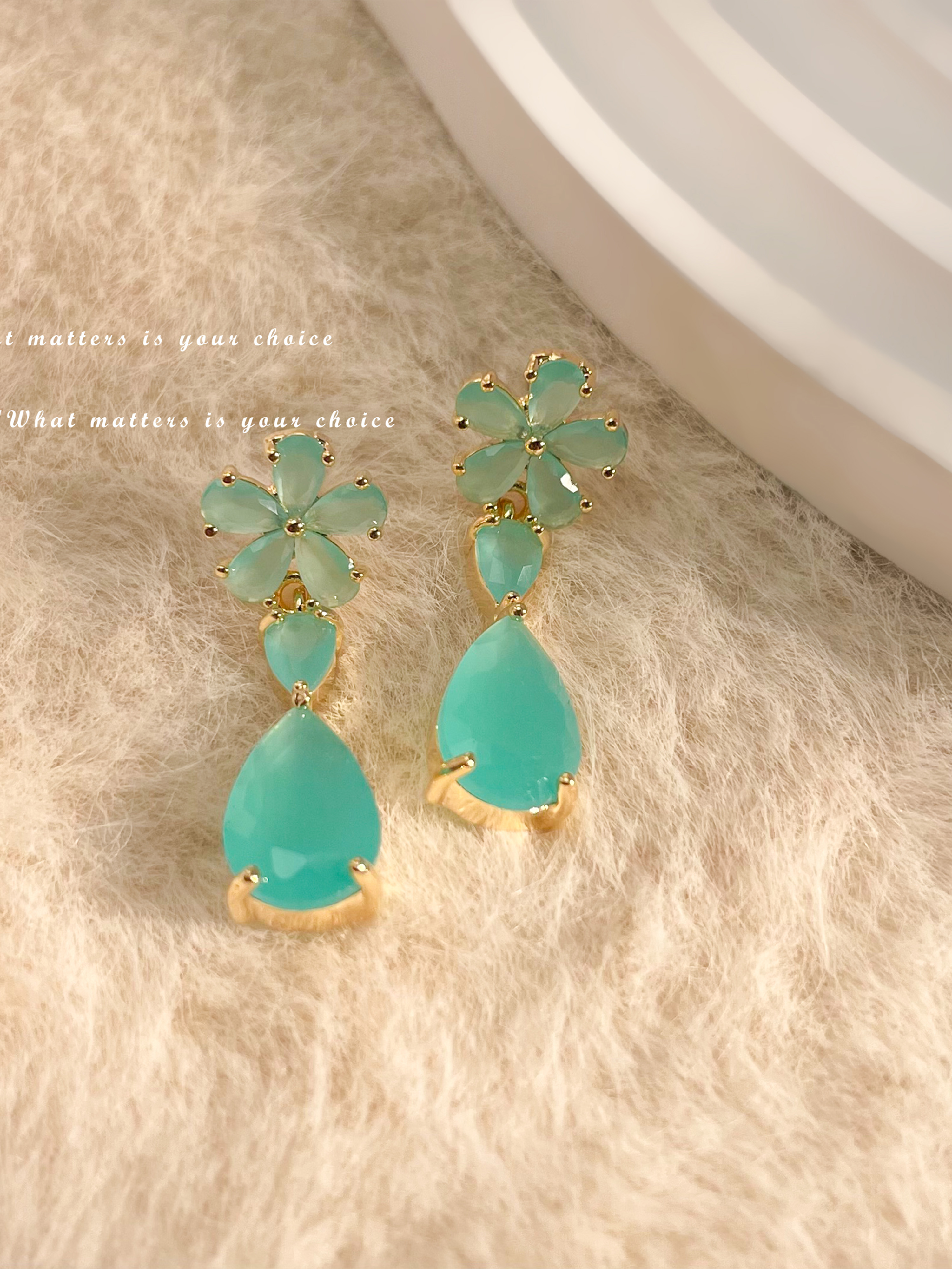 Aqua Green Petal Dangler Earrings
