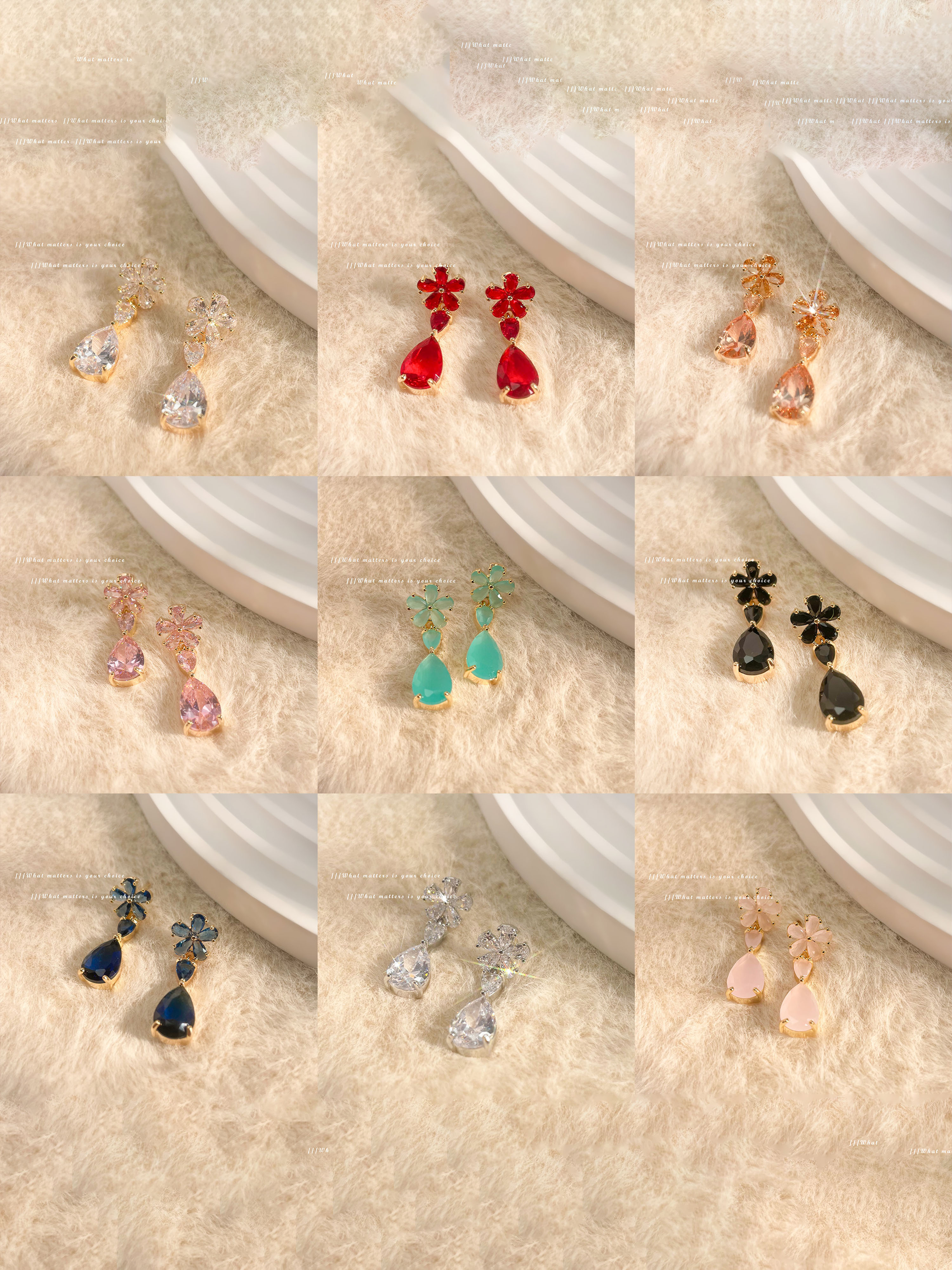 Pink Crystal Flower Dangle Earrings