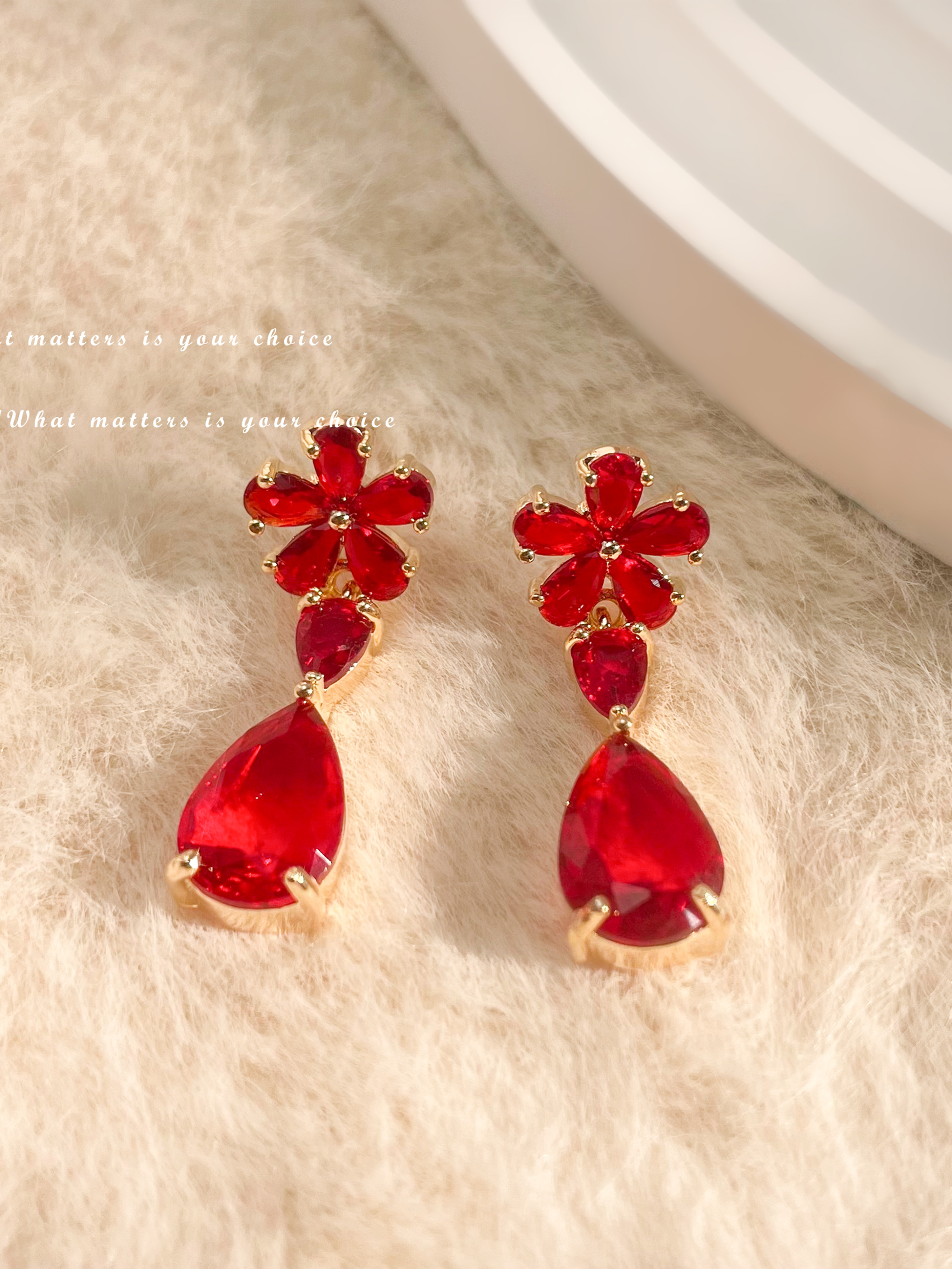 Ruby Red Dangle Earrings