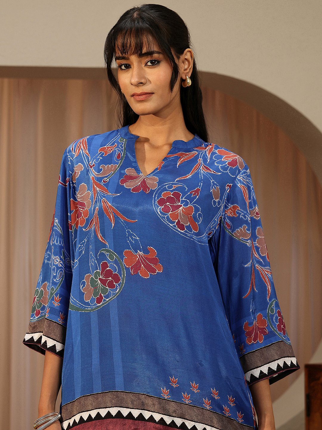 Blue Printed Muslin Straight Kurti