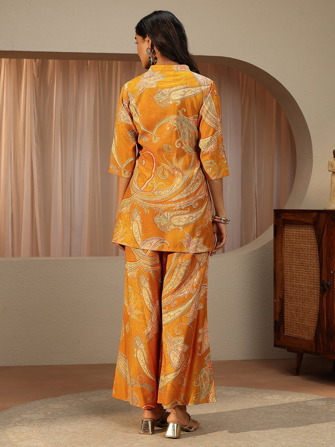 Mustard Printed Silk Blend Co-Ords