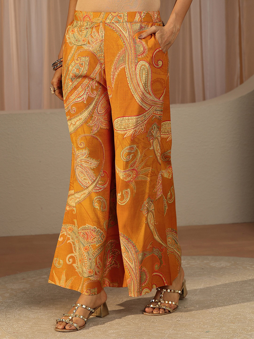Mustard Printed Silk Blend Co-Ords